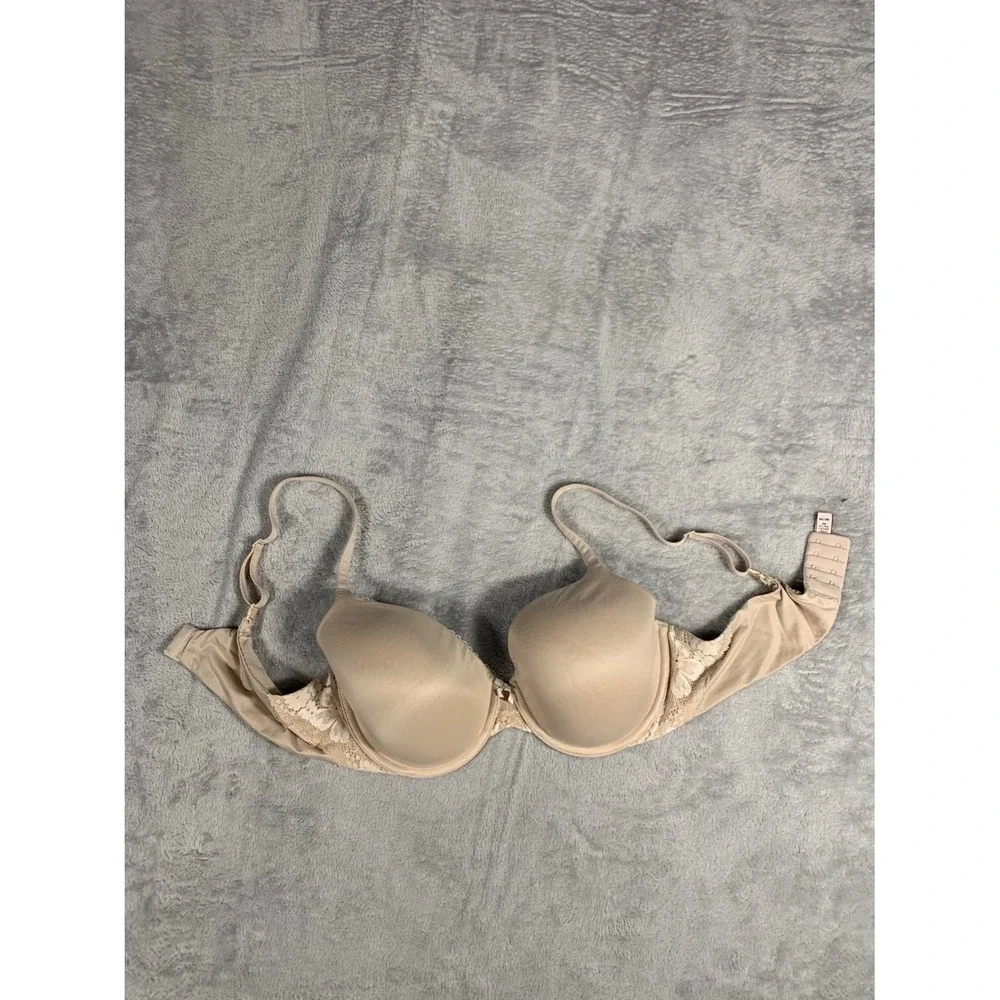 Victoria's Secret Lined Perfect Coverage Bra Womens 38C Beige Lace Trim